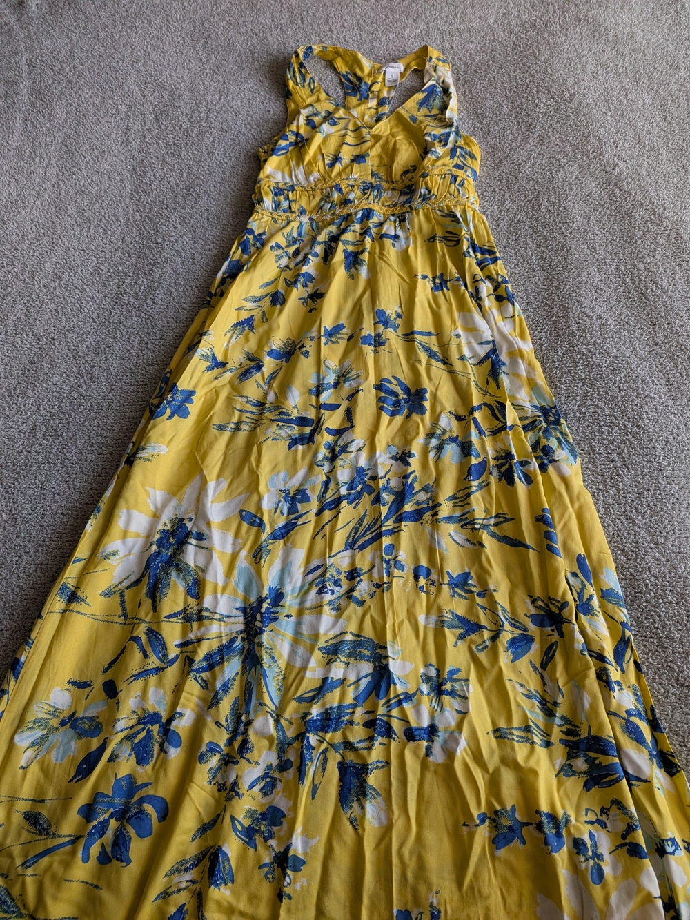Japna Yellow Maxi Dress with Blue & White Floral Print